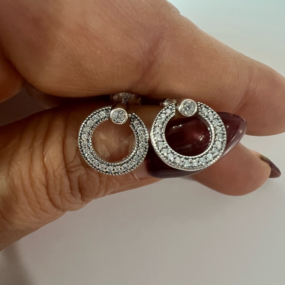 PAVE & LOGO CIRCLE REVERSIBLE STUD EARRINGS, STERLING SILVER 925